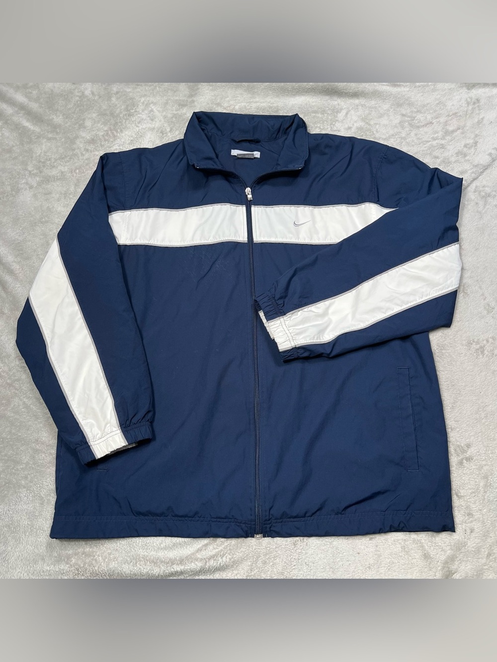 Vintage Nike Lined Track Jacket Mens XL Blue/White Athletic Dept Windbreaker Y2K